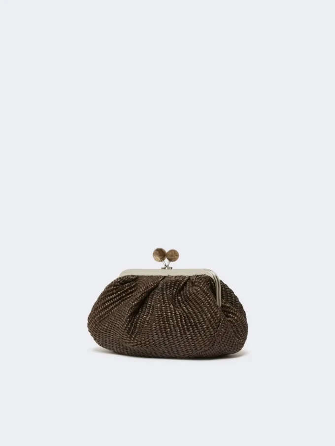 Piccola borsa a forma di pasticcino effetto rafia, marrone scuro