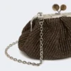 Piccola borsa a forma di pasticcino effetto rafia, marrone scuro
