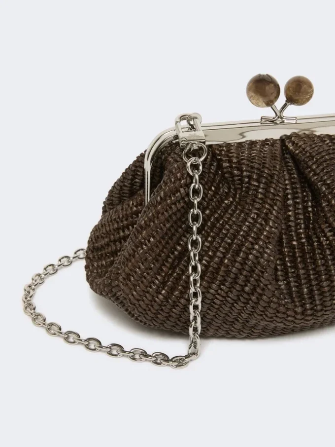 Piccola borsa a forma di pasticcino effetto rafia, marrone scuro