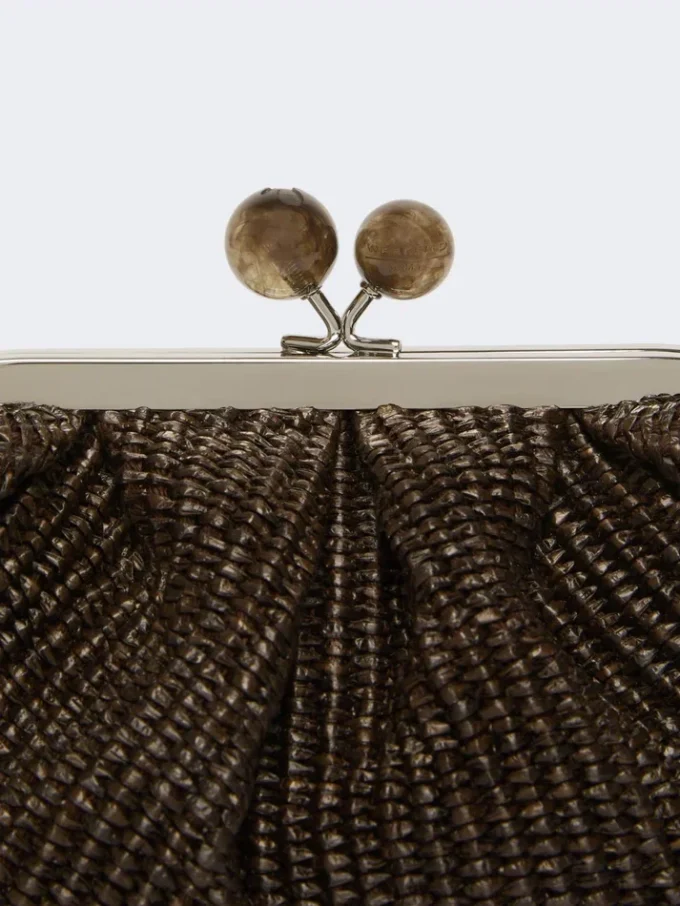 Piccola borsa a forma di pasticcino effetto rafia, marrone scuro