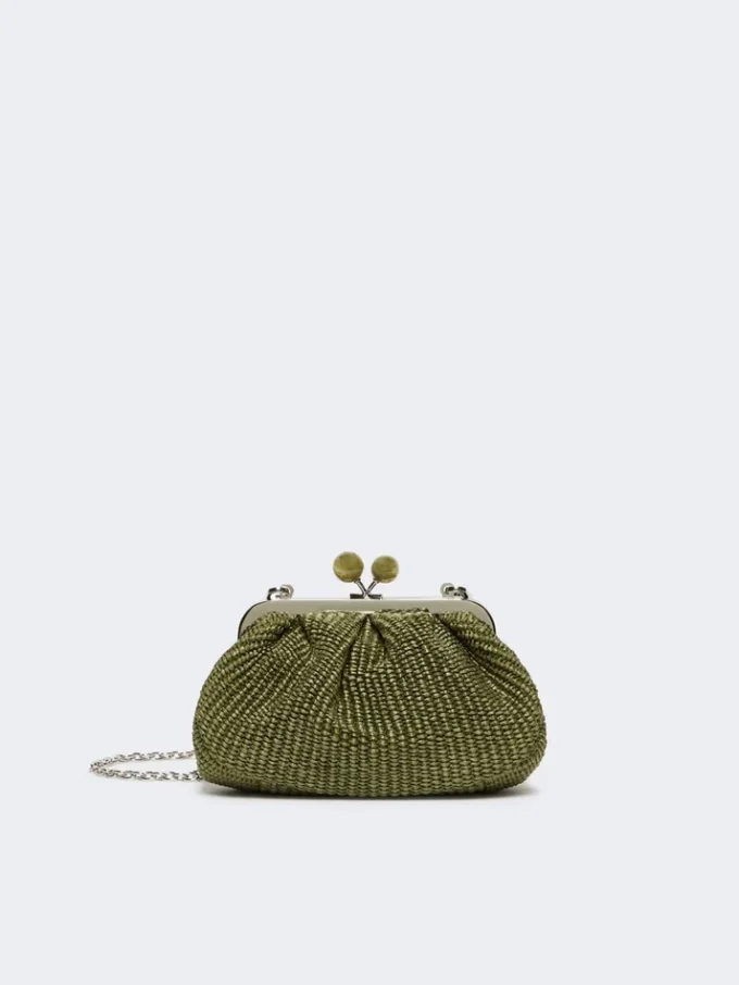 Piccola borsa a forma di pasticcino effetto rafia, verde salvia Piccola borsa a forma di pasticcino effetto rafia, verde salvia