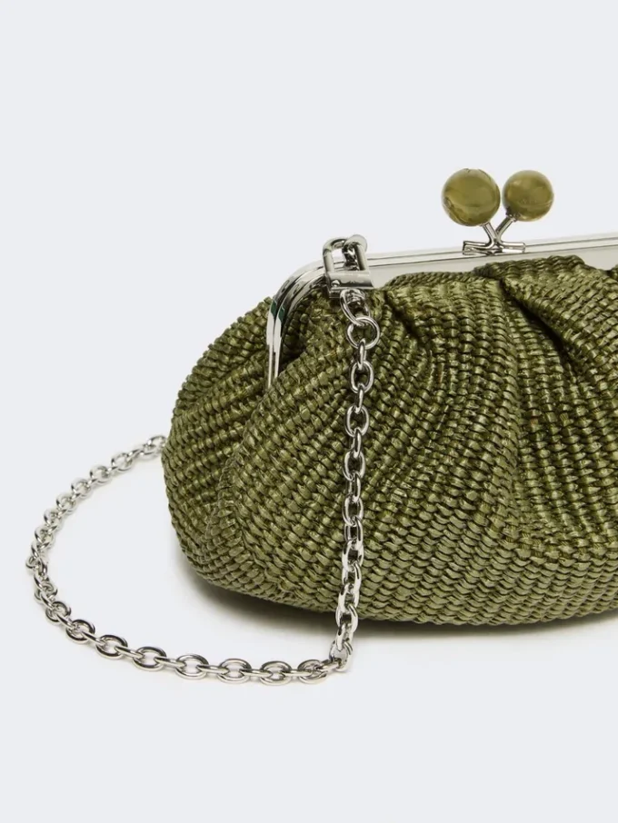 Piccola borsa a forma di pasticcino effetto rafia, verde salvia Piccola borsa a forma di pasticcino effetto rafia, verde salvia