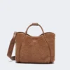 Piccola borsa marine in tessuto teddy, color cammello
