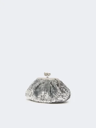 Piccola pochette Pasticcino in raso con paillettes, argento