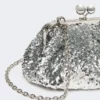 Piccola pochette Pasticcino in raso con paillettes, argento