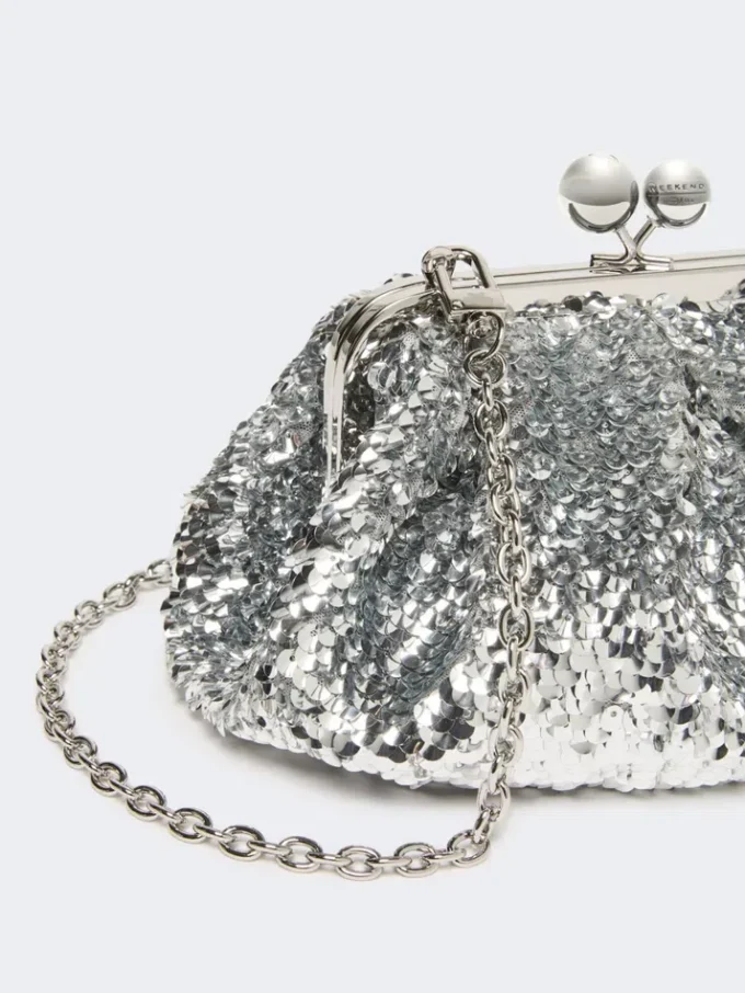 Piccola pochette Pasticcino in raso con paillettes, argento