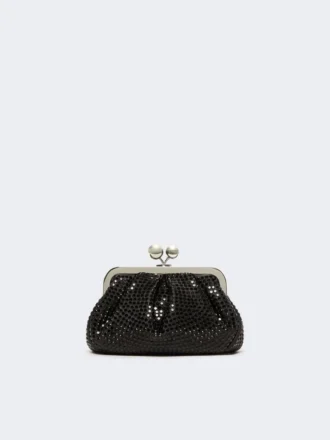 Piccola pochette Pasticcino in raso con strass, grigio scuro