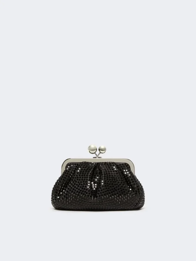 Piccola pochette Pasticcino in raso con strass, grigio scuro