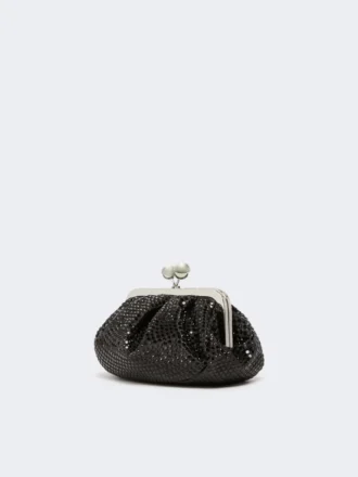 Piccola pochette Pasticcino in raso con strass, grigio scuro