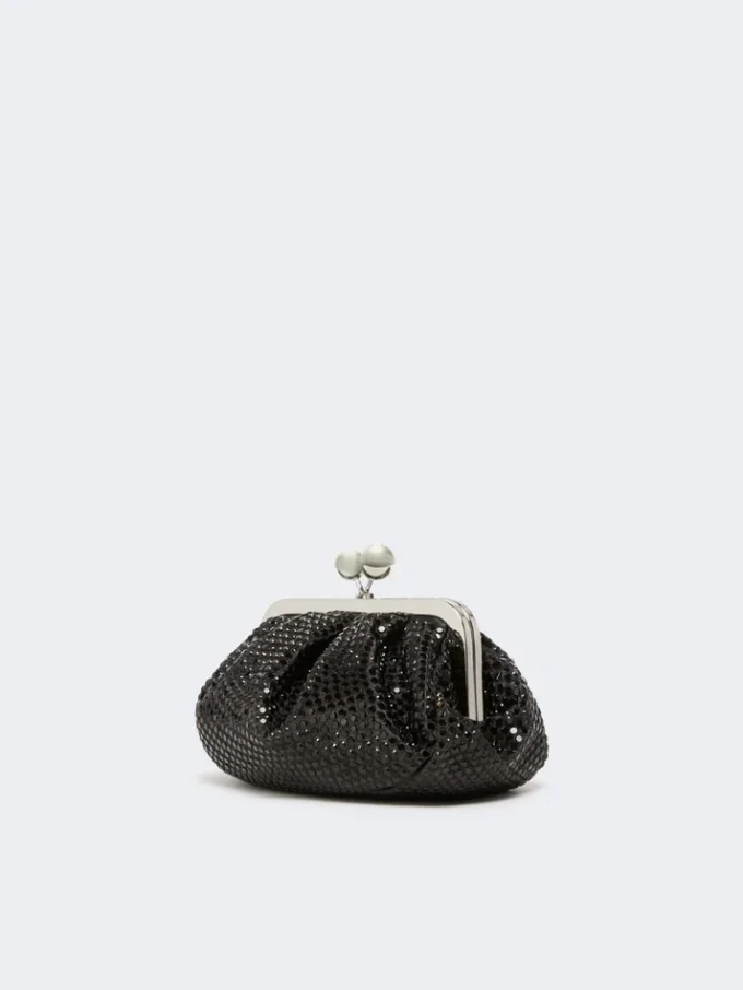 Piccola pochette Pasticcino in raso con strass, grigio scuro