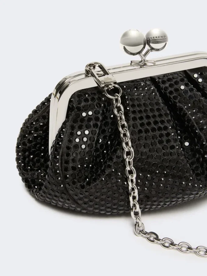 Piccola pochette Pasticcino in raso con strass, grigio scuro