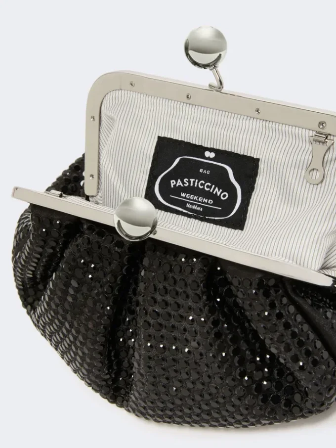 Piccola pochette Pasticcino in raso con strass, grigio scuro