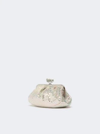 Piccola pochette Pasticcino in raso con strass, rosa antico