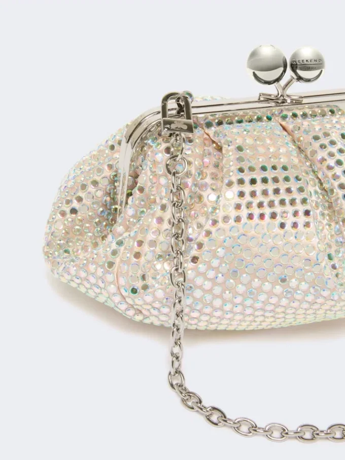 Piccola pochette Pasticcino in raso con strass, rosa antico