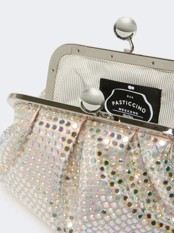 Piccola pochette Pasticcino in raso con strass, rosa antico