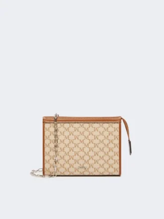 Pochette extra small in jacquard di cotone, color nocciola