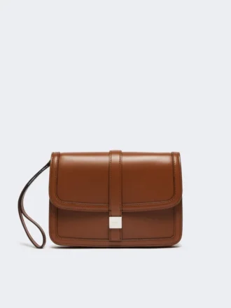 Pochette in pelle liscia, color tabacco