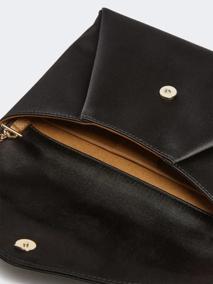 Pochette in viscosa e raso di seta, nera