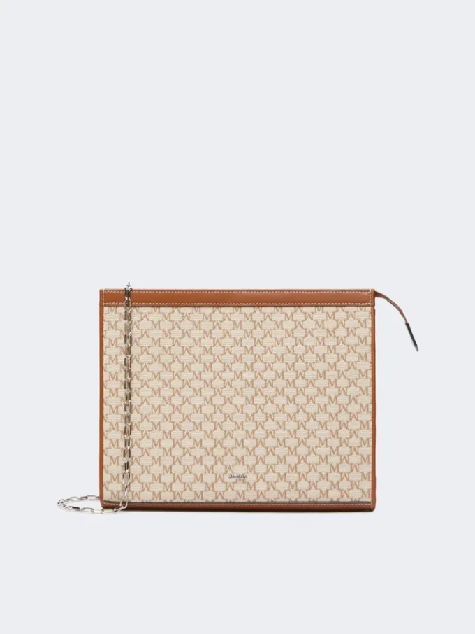 Pochette media in jacquard di cotone, color nocciola