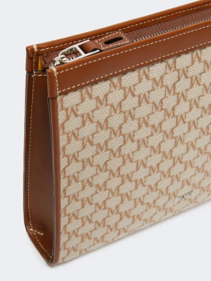 Pochette piccola in jacquard di cotone, color nocciola