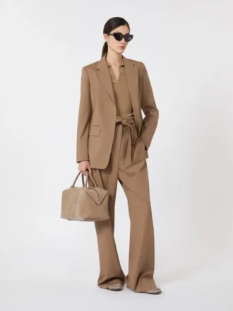 Polo in maglia a coste di lana, beige dorato e marrone