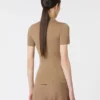 Polo in maglia a coste di lana, beige dorato e marrone