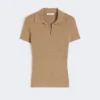 Polo in maglia a coste di lana, beige dorato e marrone