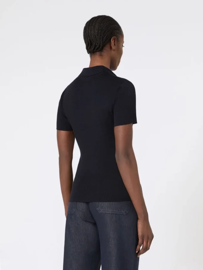 Polo in maglia a coste di lana, blu oltremare