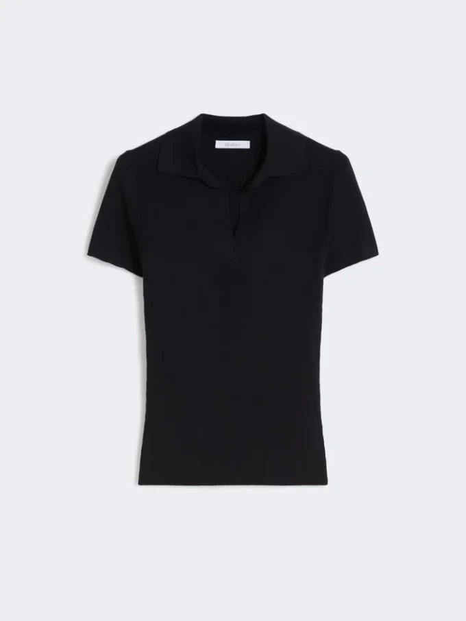Polo in maglia a coste di lana, blu oltremare