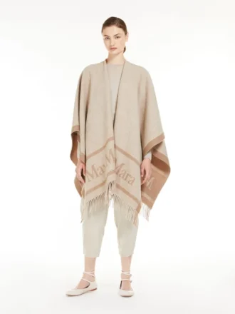 Poncho in lana jacquard, beige