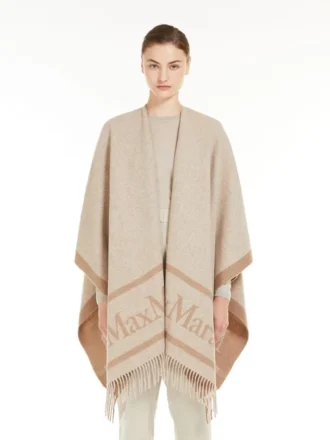 Poncho in lana jacquard, beige