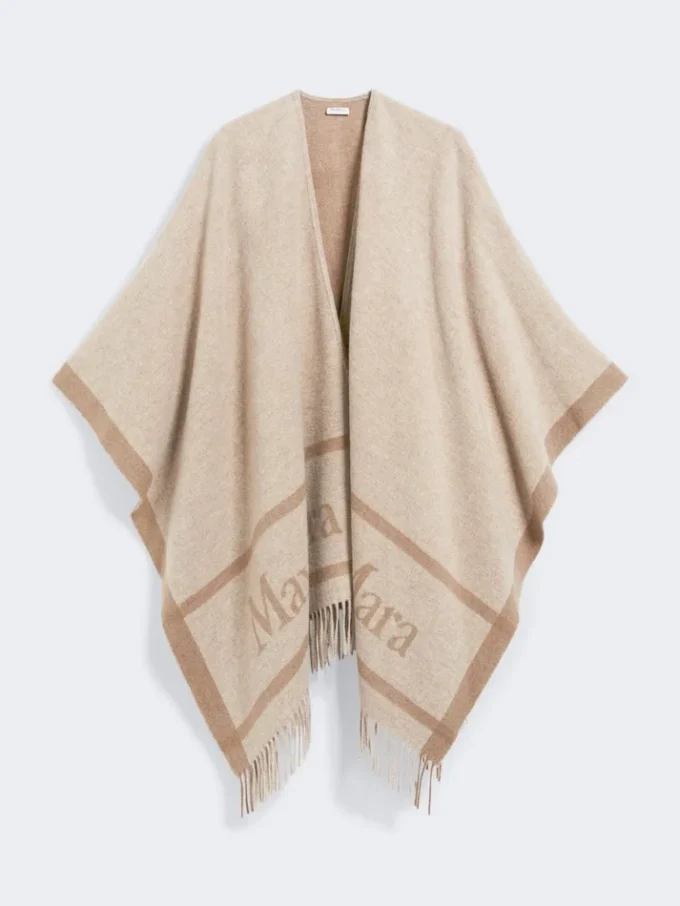 Poncho in lana jacquard, beige Poncho in lana jacquard, beige