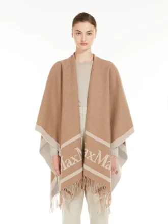 Poncho in lana jacquard, color cammello