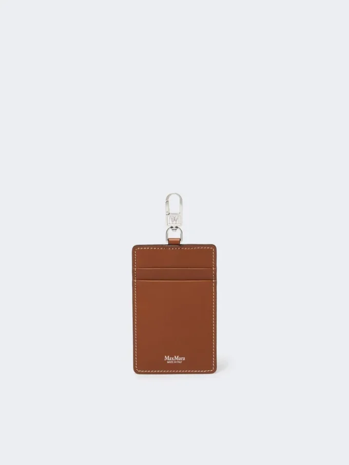Portabadge in pelle, marrone ambra