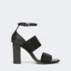 Sandali in pelle di vitello e tessuto elasticizzato, nero Sandali in pelle di vitello e tessuto elasticizzato, nero