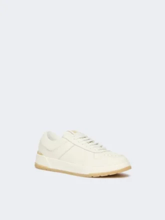 Scarpe da ginnastica basse in pelle martellata, bianche