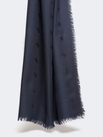 Scialle in maglia jacquard di lana e seta, blu notte