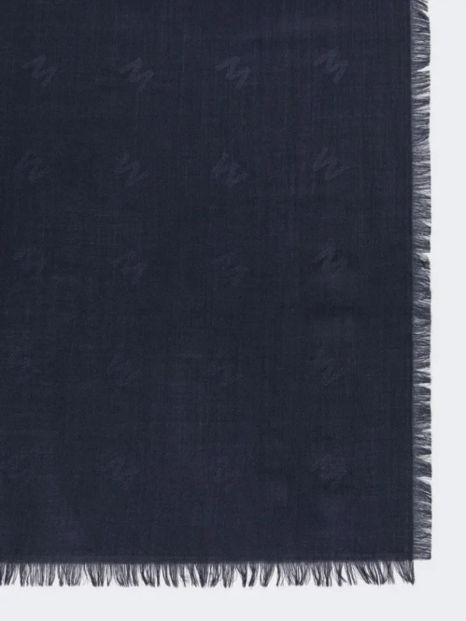 Scialle in maglia jacquard di lana e seta, blu notte Scialle in maglia jacquard di lana e seta, blu notte