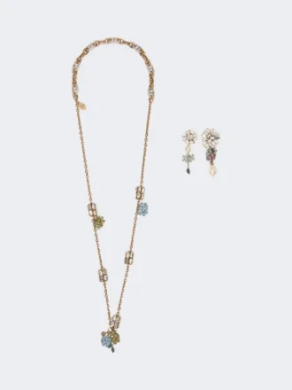 Set con dettagli floreali e in cristallo, oro