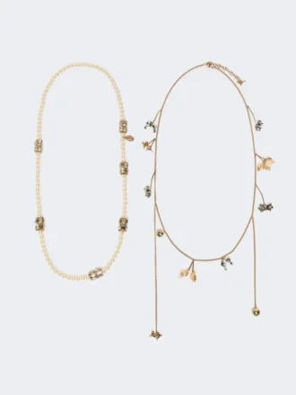 Set di collane in metallo e vetro, smeraldo