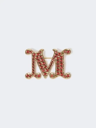 Spilla con monogramma impreziosita da cristalli, rossa