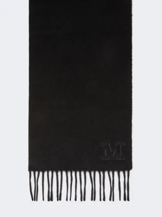 Stola color cammello con ricamo monogramma, nera