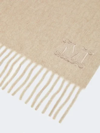 Stola in cashmere con ricamo monogramma, beige