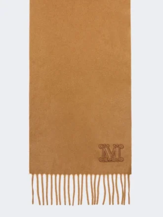 Stola in cashmere con ricamo monogramma, color tabacco