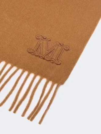 Stola in cashmere con ricamo monogramma, color tabacco