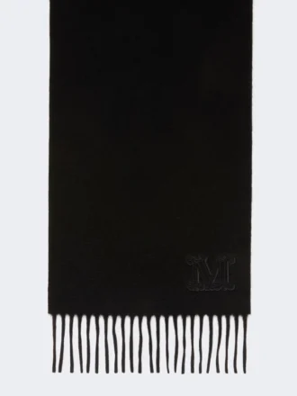 Stola in cashmere con ricamo monogramma, nera