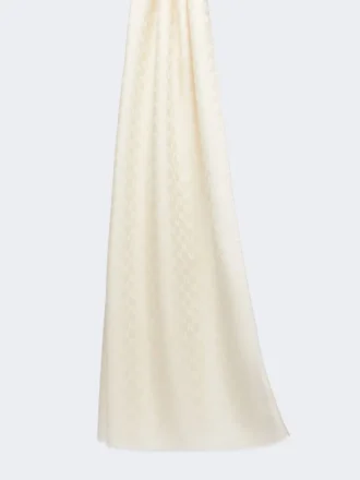 Stola in jacquard di lana, cotone e seta, avorio