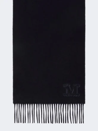 Stola in puro cashmere con dettaglio monogramma, blu oltremare