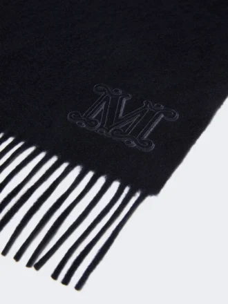 Stola in puro cashmere con dettaglio monogramma, blu oltremare