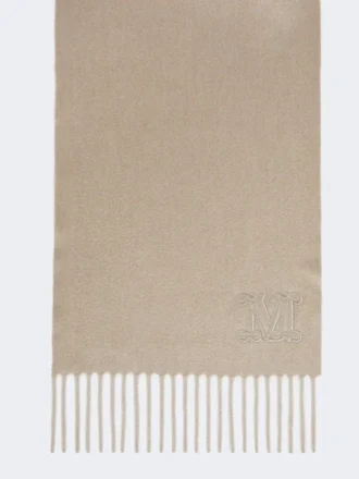 Stola in puro cashmere con dettaglio monogramma, sabbia